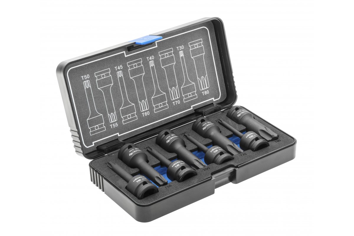 Торцевые головки, ударные TORX,  8 шт.: T30, T40, T45, T50, T55, T60, T70, T80, 1/2", CrMo купити - фото №2
